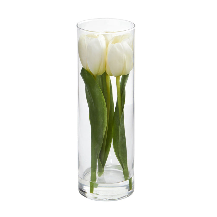 10" Artificial Tulips Arrangement in Glass Vase"