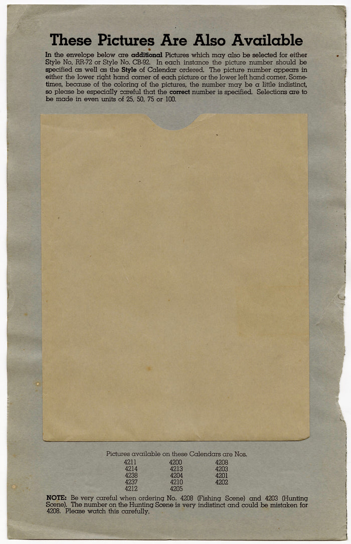 1942 Sample Advertising Calendar, Mother and Child, Business Promotion