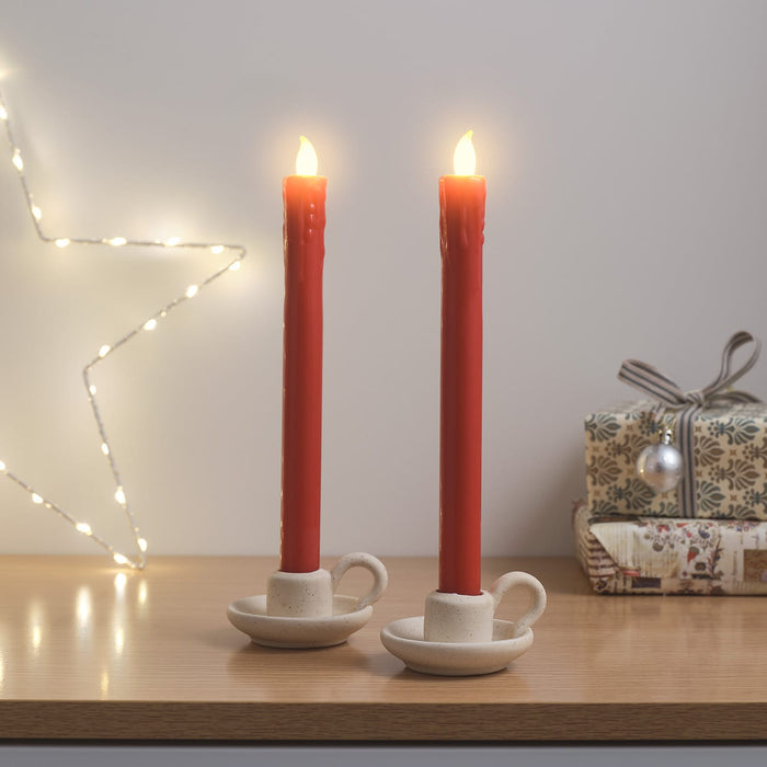 2 Red LED Taper Candles With Remote Control