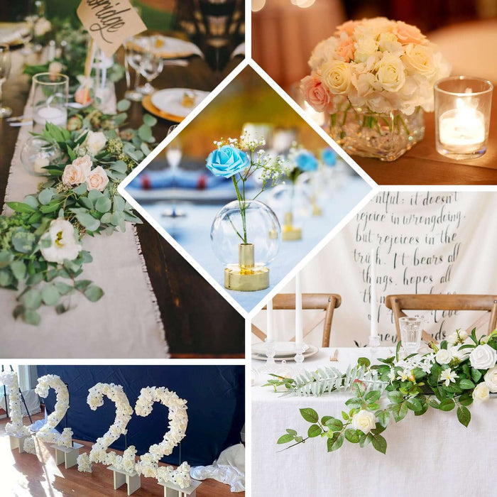 Wedding table decor featuring floral arrangements and elegant settings.