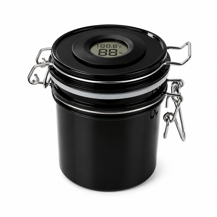 Airtight container with thermometer