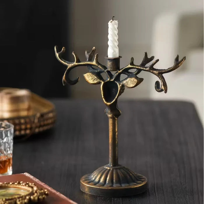 Antiqued Deer Taper Candle Holder