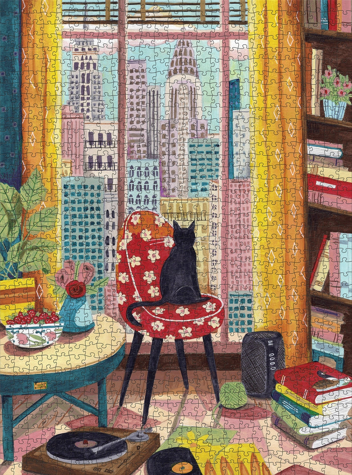 Black Cat in New York Window | 1,000 Piece Jigsaw Puzzle