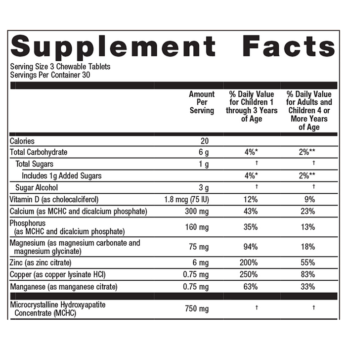 Bone Builder Chewable by Metagenics Ingredients Label