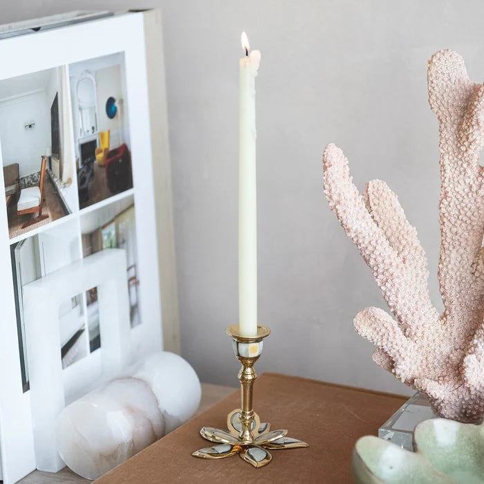 Brass Mother of Pearl Flower Taper Candle Holder - 1/2" Holder