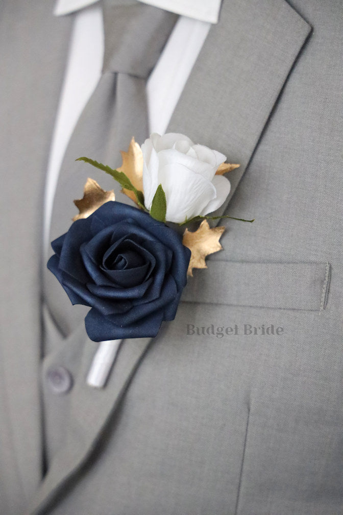 Burgundy and Navy Blue Silk Wedding Bouquet - $39.50 | Rockaway