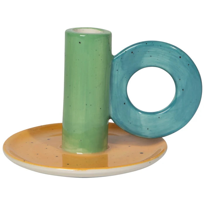 Ceramic Ring Handle Taper Candle Holder