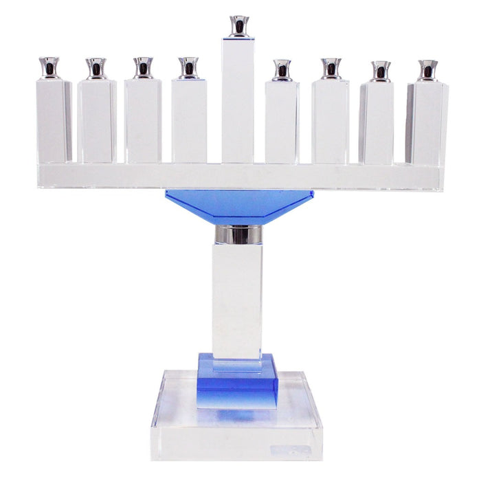 Clear Glass With Blue Accent Menorah - Candlestock.com