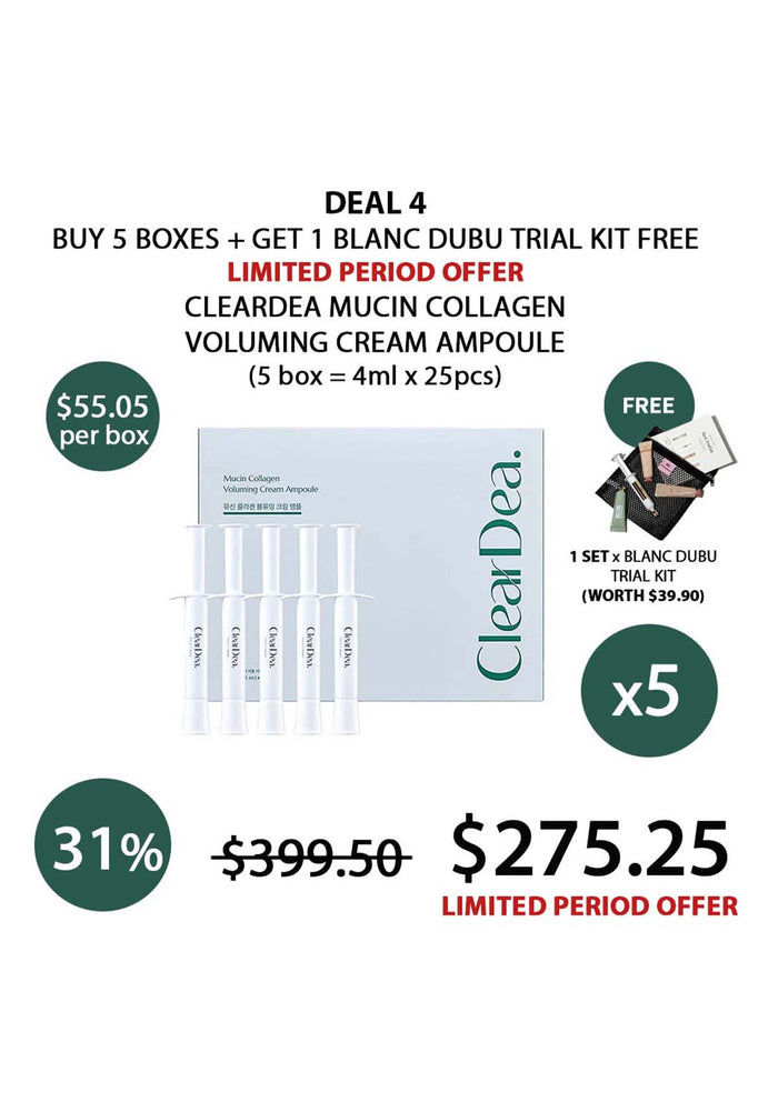 (BUY 5 GREEN) CLEARDEA VOLUMING CREAM AMPOULE + (1 FREE) BD TRIAL KIT