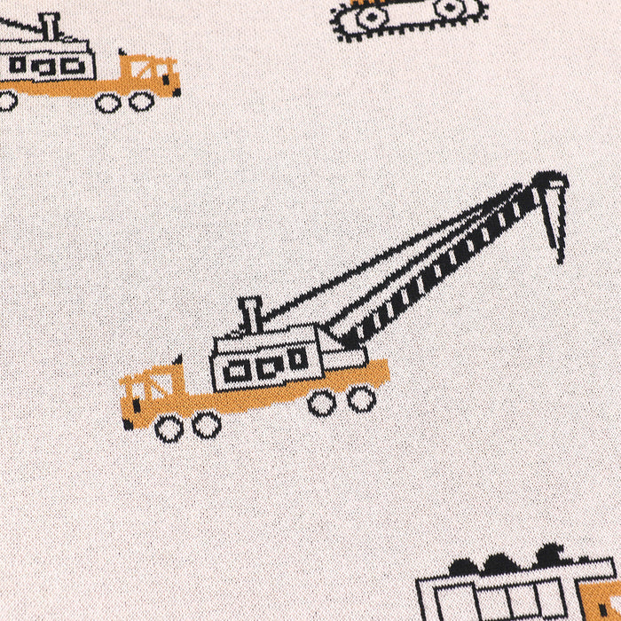 Construction Trucks Jacquard Sweater Knit Organic Cotton Baby Blankets by Viverano