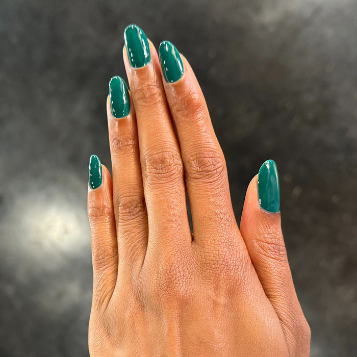 Fiddlefig - Gel painted nails in a rich leafy green for a smooth, long-lasting mani by Olive and June