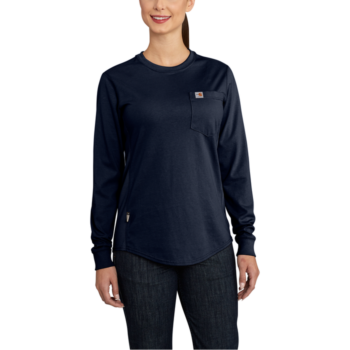 Flame Resistant Force Relaxed Fit Midweight Long-Sleeve Pocket T-Shirt - 410-Dark Navy | Carhartt 102685