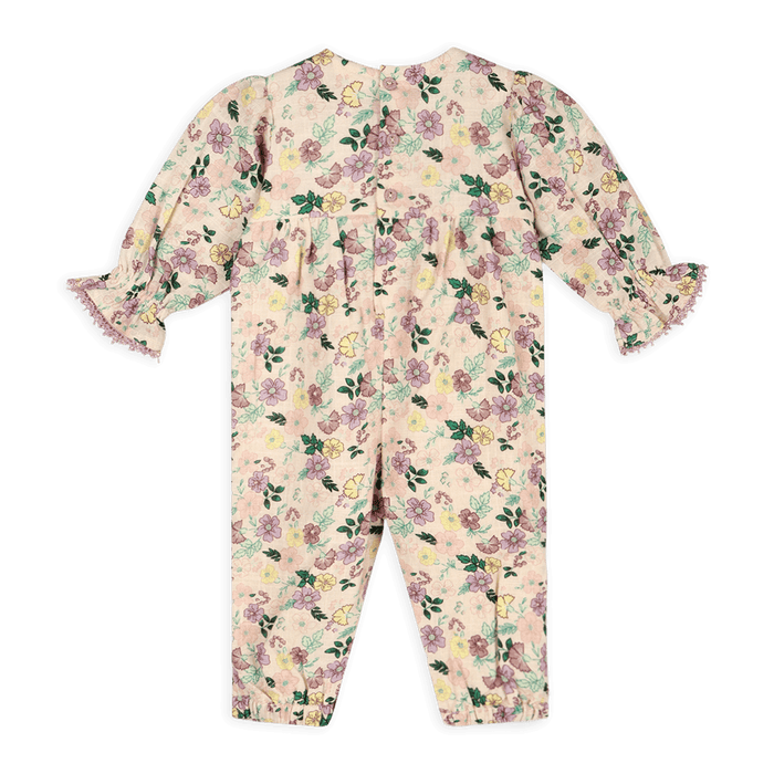 Organic Floral Ruffle and Lace Sleeve Baby Jumpsuit, Back