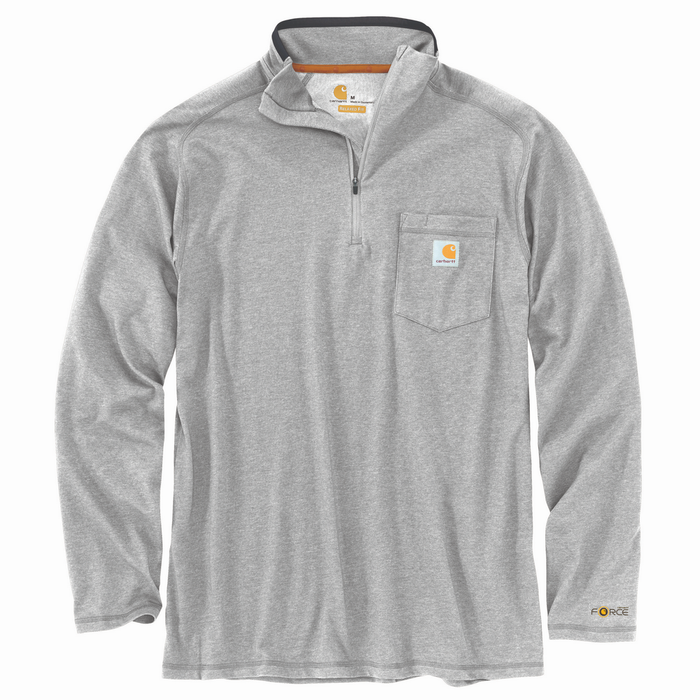 Force Relaxed Fit Midweight Long-Sleeve Quarter-Zip Mock-Neck T-Shirt - HGY-Heather Grey | Carhartt 106660