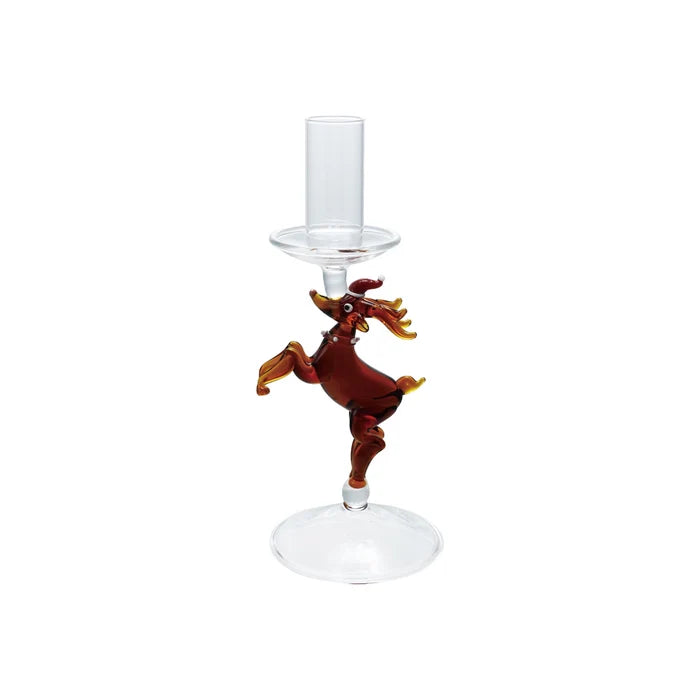 Hand Blown Glass Deer Taper Candle Holder