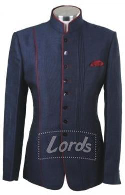 Indo Western Coat - Prince Coat N. Blue With Red Trimming MB-69