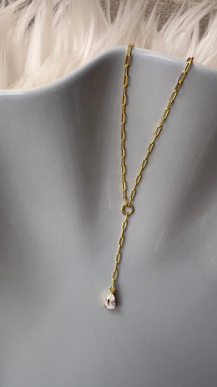 Just a Drop Lariat Necklace - 14K Gold-Plated Sterling Silver & Pear-Shaped CZ