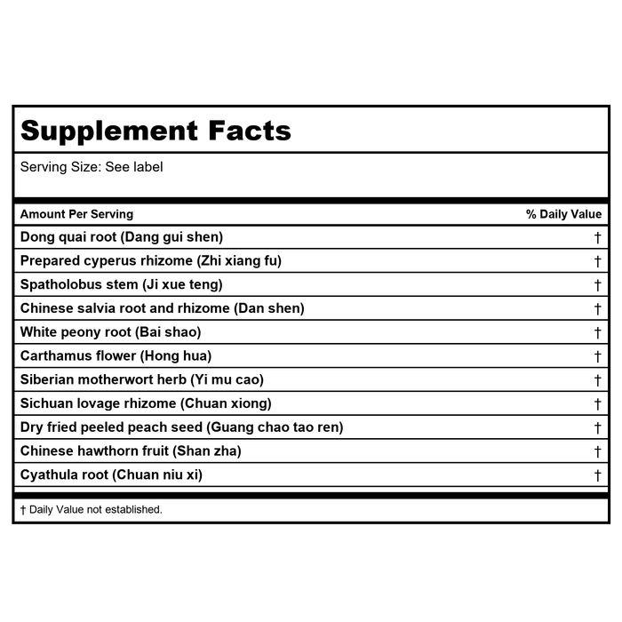 Kan Jade Woman Herbals Jade Moon Phase 1 Invigorate 2 Ounce - Supplement Facts panel