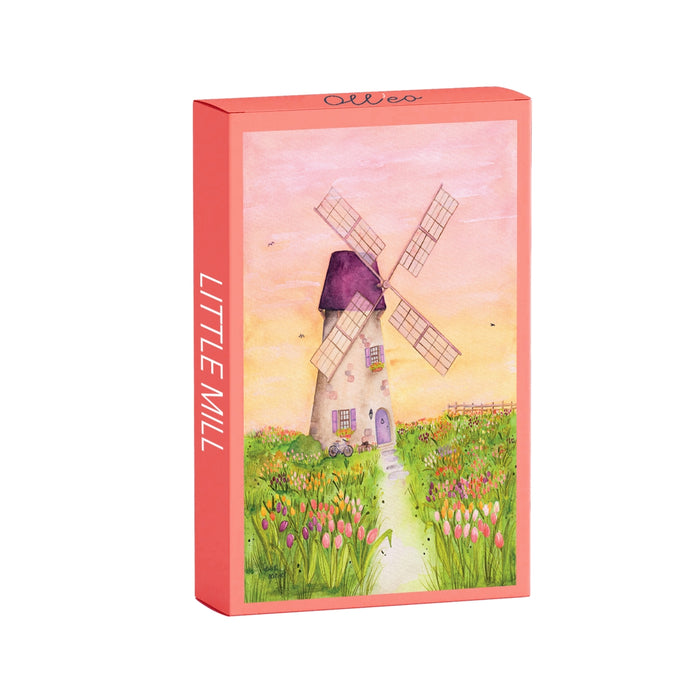 A rectangular box with a colorful windmill scene and βLITTLE MILLβ on the side holds Olleo Puzzlesβ Little Mill 99 Piece Jigsaw Puzzleβa charming pick for fans of pastoral landscapes.