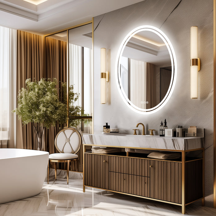 LUVODI Oval Illuminated Bathroom Mirror 3 Colors Defogging Smart Mirror(Glowing Outer Edge)