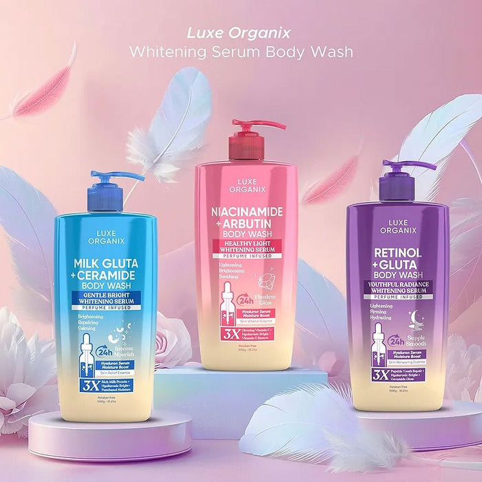 Luxe Organix Milk Gluta + Ceramide Body Wash 1000g. لوكس أورجانيكس ميلك جلوتا + غسول الجسم بالسيراميد - Princess Cosmetics Qatar