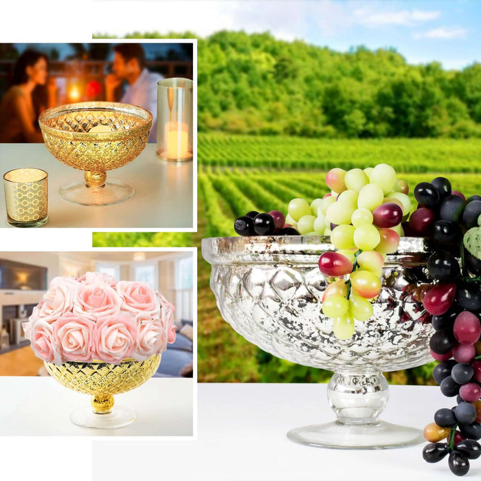 Elegant glass bowl with decorative fruits and flowers in a vibrant setting.