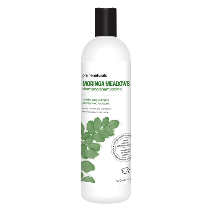 Bottle of Prairie Naturals Moringa Meadows Moisturizing Shampoo 500mL