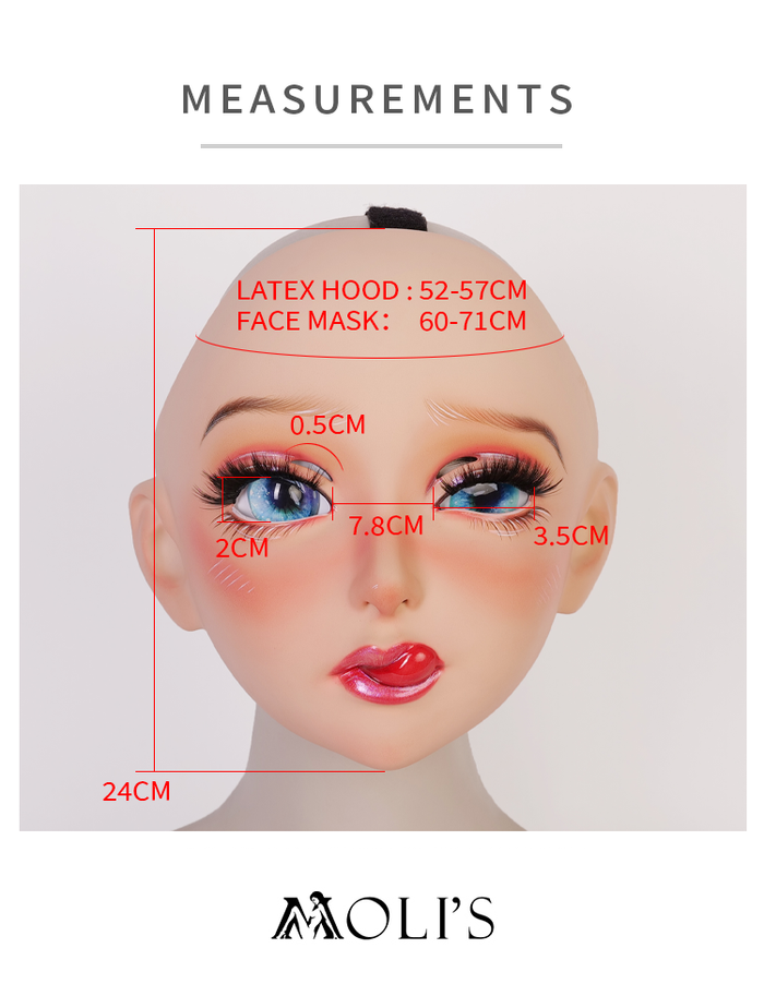 Inthemask by Moli's NEOGAN Cherrie female doll mask with pink latex hood and gags, featuring detailed facial design.