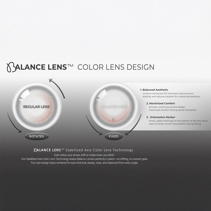 Olola Vela Balance weighted (non-rotating) prescription colored contact lenses.