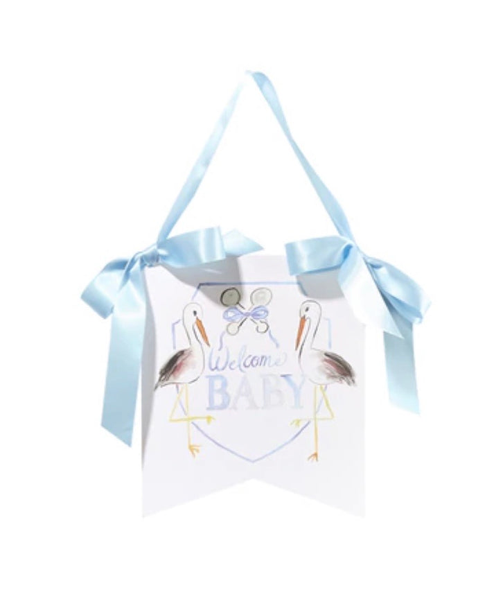 Over the Moon Blue Stork "Welcome Baby"