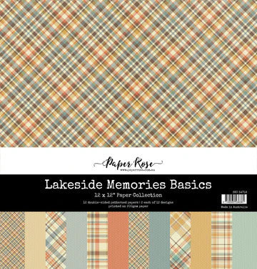 Paper Rose - 12X12 Paper Collection - Lakeside Memories Basics. Includes 12 double-sided patterned papers. At Embellish Away in Bowmanville Ontario Canada.