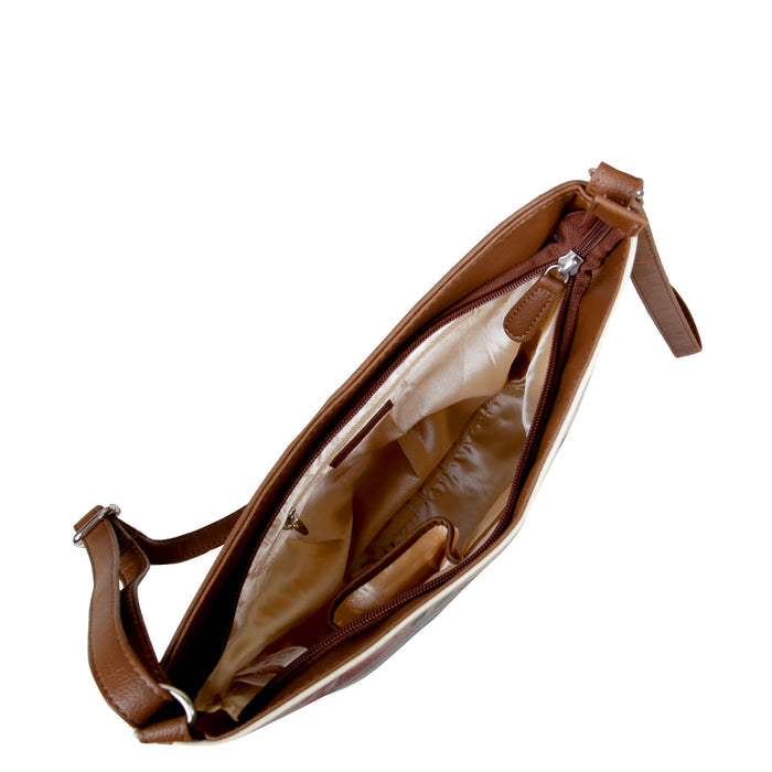 Women's handpainted peacock crossbody bag in vegan leather for daily use, office, travel, shopping, and gifting-inner view