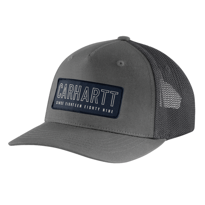 Rugged Flex Canvas Mesh-Back 1889 Patch Cap - E66-Gravel/Navy | Carhartt 106130