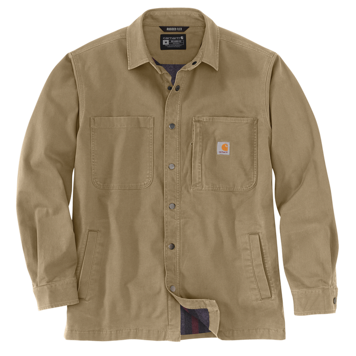 Rugged Flex Relaxed Fit Canvas Fleece-Lined Snap-Front Shirt Jac - DKH-Dark Khaki | Carhartt 105532