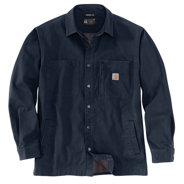 Rugged Flex Relaxed Fit Canvas Fleece-Lined Snap-Front Shirt Jac - I26-Navy | Carhartt 105532