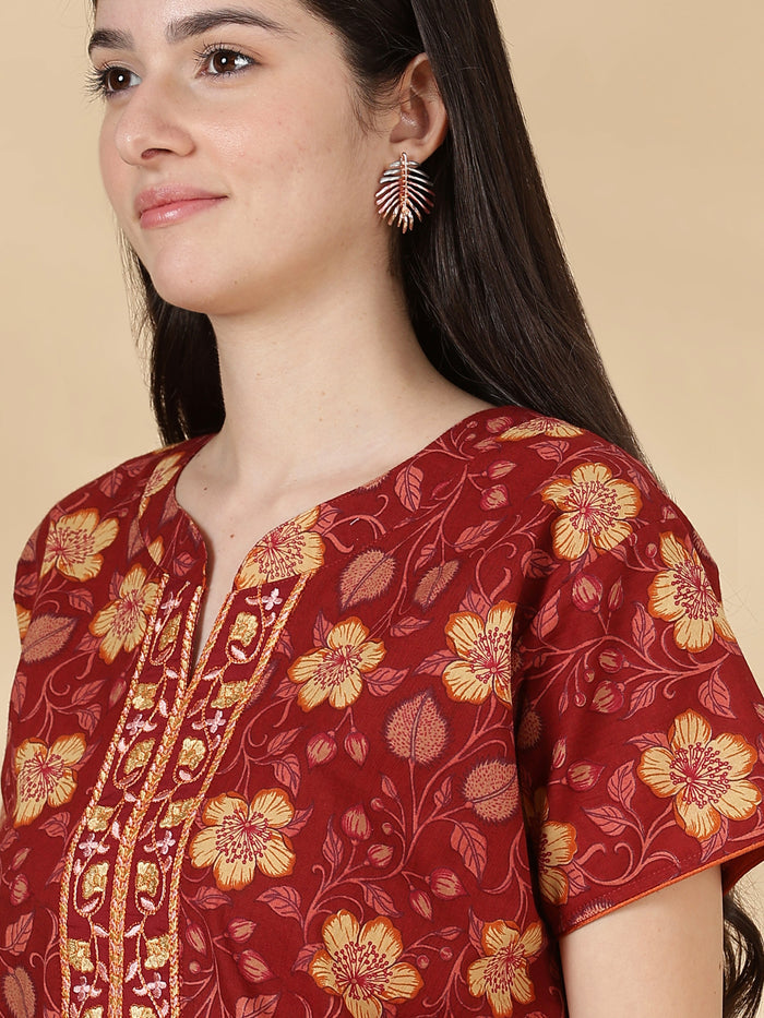 Rust floral 100% pure cotton womens nighty