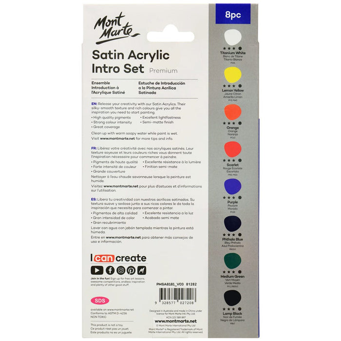 Satin Acrylic Intro Set Premium 8pc x 18ml (0.6 US fl.oz)