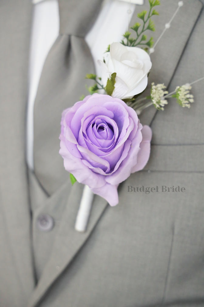 Silk Wedding Bouquet in Lavender and Light Blue - $39.50 | Everleigh