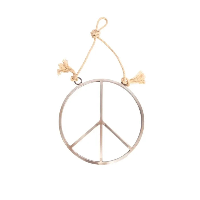 Small Hanging Metal & Jute Peace Sign