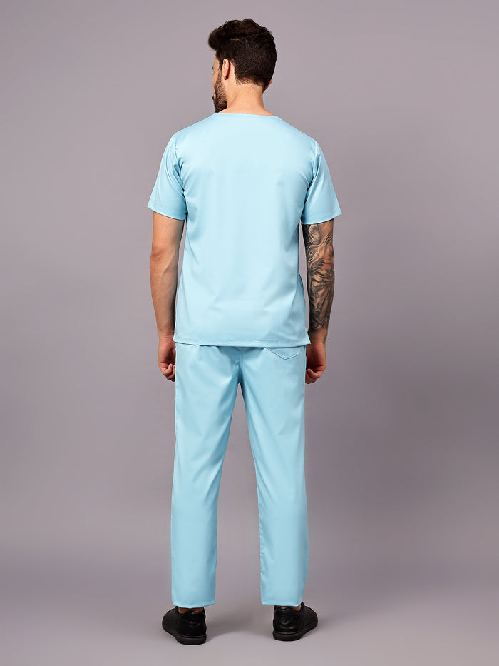 Stretchable (2Way) Men Aqua Blue Straight Scrub Pant