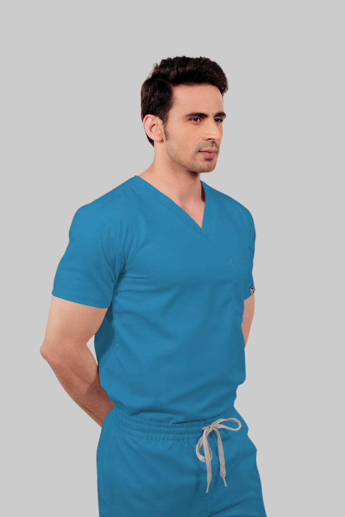Stretchable (2Way) Men Peacock Blue Straight Scrub Pant