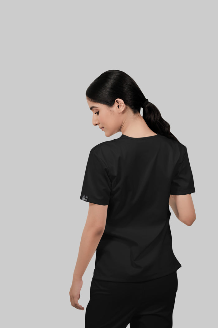 Stretchable (2Way) Women Black V-Neck Scrub Top