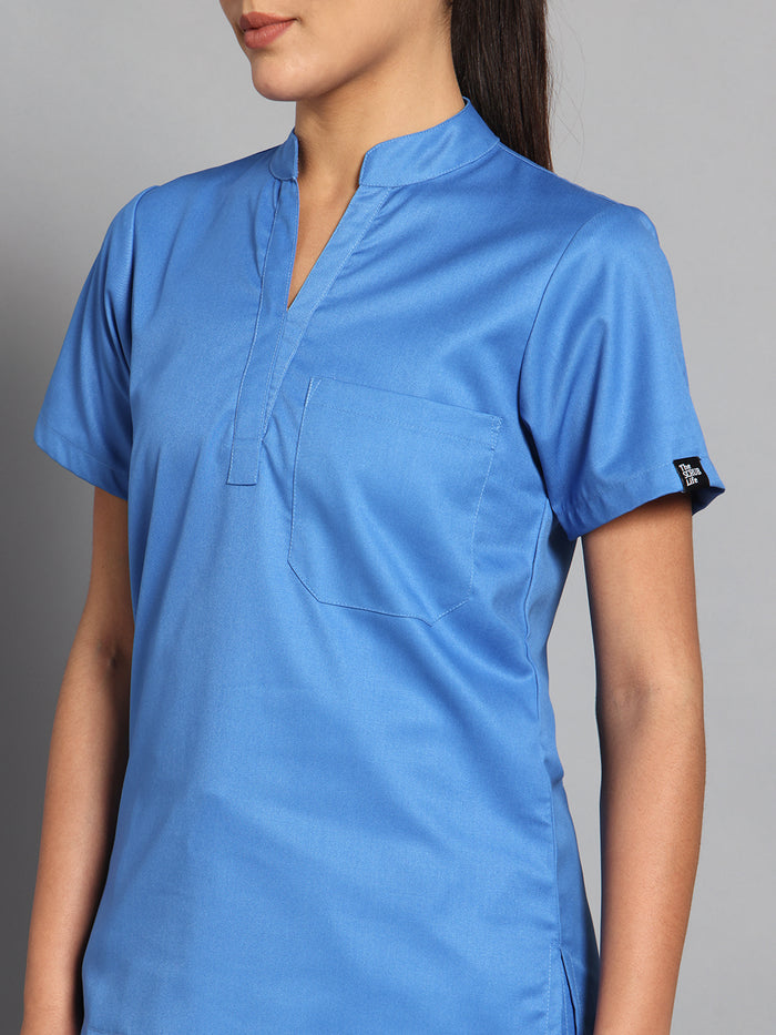 Stretchable (2Way) Women Light Blue Mandarin Neck Scrub Top