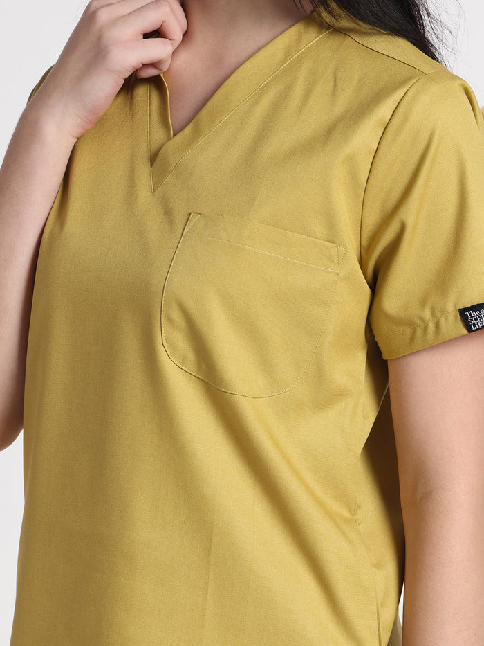 Stretchable (2Way) Women Mustard V-Neck Scrub Top