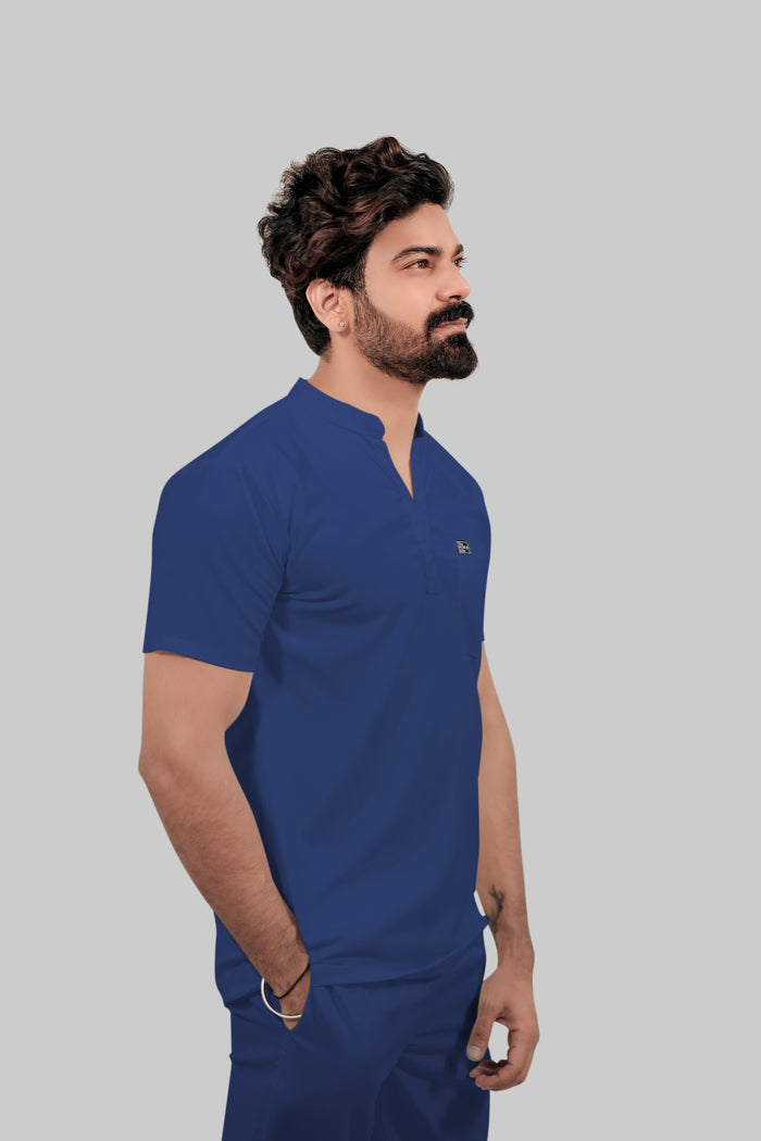 Stretchable (4Way) Men Mandarin Neck Royal Blue Scrub Top