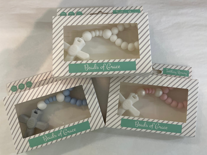 Teething Rosary White,Pink,Blue,Green