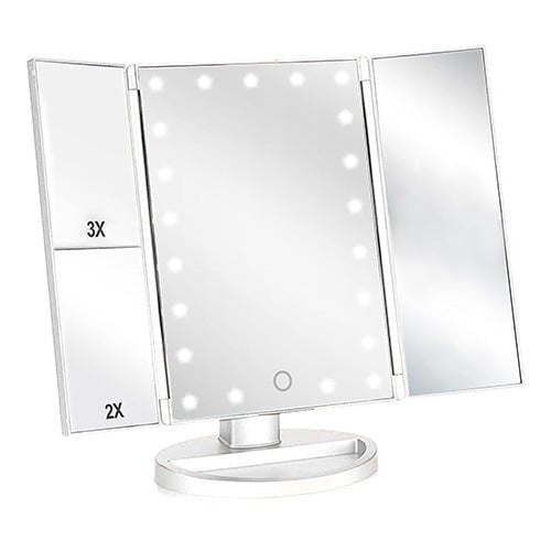 Tri Folded Vanity LED Lighted Makeup Mirror 10X/3X/2X/1X Magnification - ikatehouse