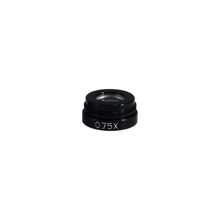 0.75X Auxiliary Objective Barlow Lens for MZ0701 Video Zoom Microscope (25mm), SKU MZ07014311, three quarter front view