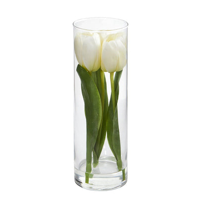 10" Artificial Tulips Arrangement in Glass Vase"