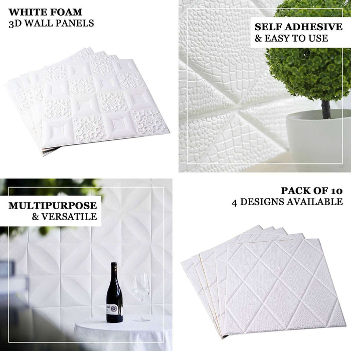 White foam 3D wall panels, self-adhesive, versatile, pack of 10 available.